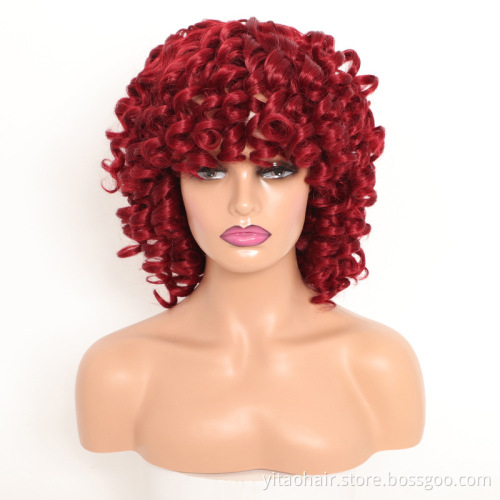 wholesale  Price   High-Temperature Artificial Synthetic Hair Human,  colored  Afro Curly Wigs for black women